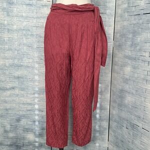 ANTHROPOLOGIE‎ ETT:TWA 4 Textured Paperbag Wide Leg Rose Pink Belted